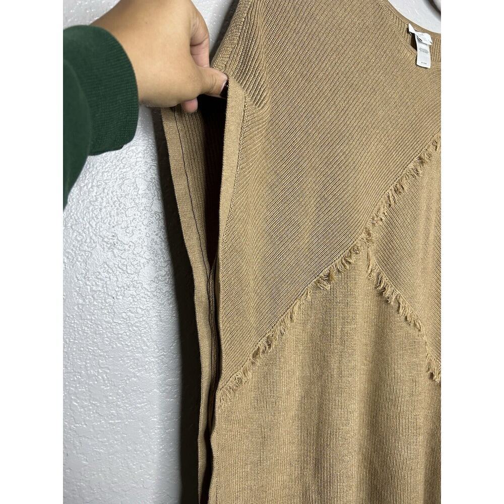 J. Jill Beige Tan Yak Hair Cotton Blend Poncho Fringe‎ Detail Size XS/S Petite - Picture 6 of 9